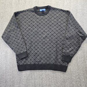 Vintage Townscraft Sweater Mens XL Black/Gray Knit Geometric Acrylic Grunge 90s